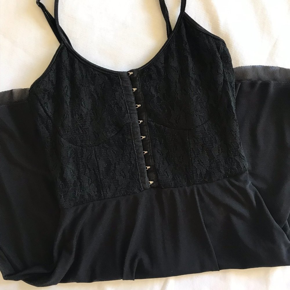 Wet Seal Black Lingerie Mini Dress w/ eyelet hooks